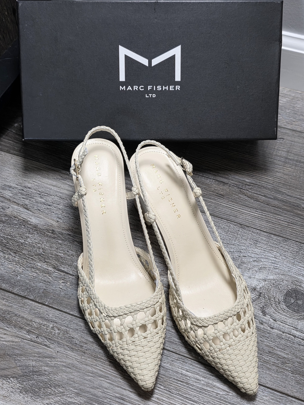 Marc Fisher LTD Zunnie Slingback Woven Leather Pointed Toe Pumps Sz 9.5 *NWB